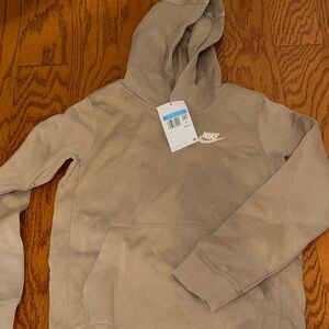 Kids Nike Taupe/Brown Pullover Hoodie with White Swoosh